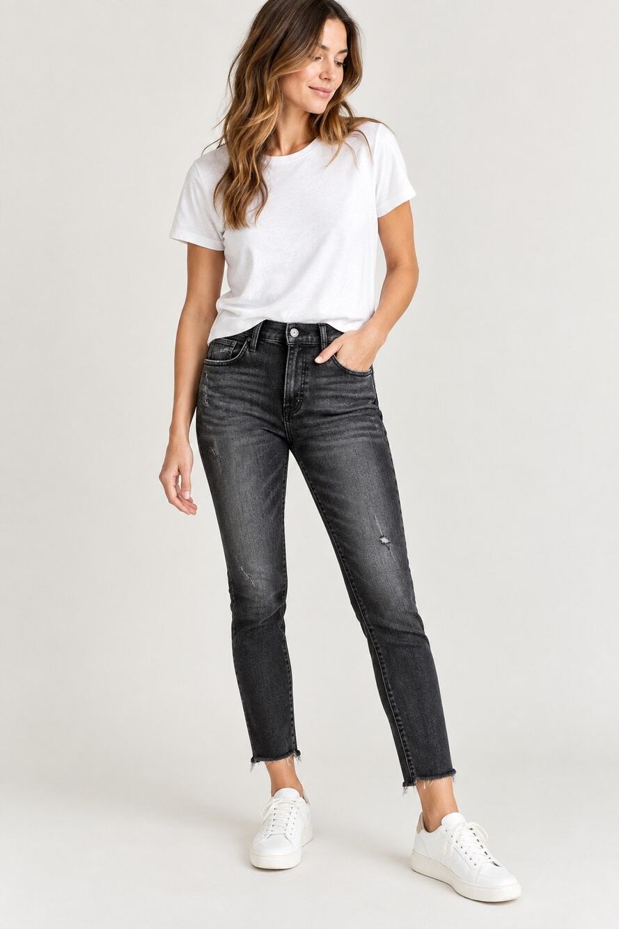 Moussy Vintage Checotah Skinny Black Jeans Distressed Frayed Hem Size 29